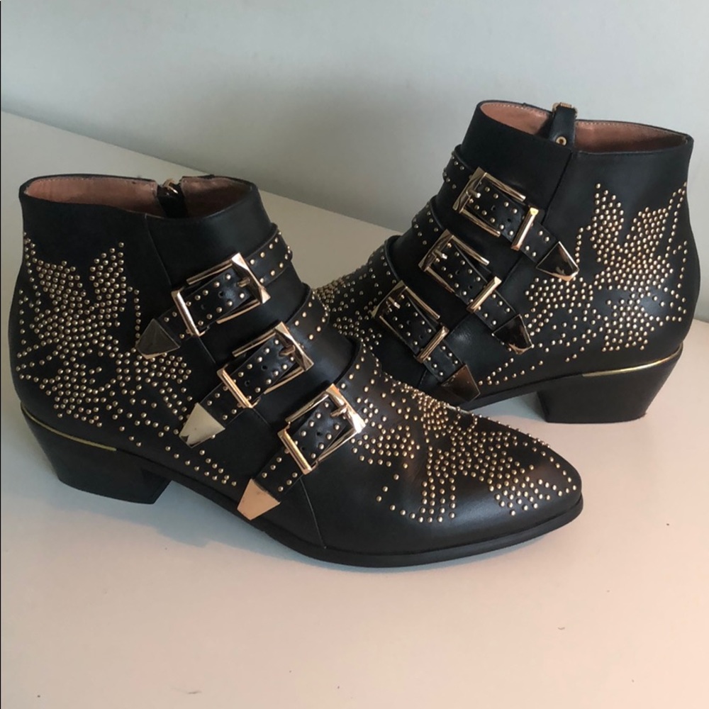 Gold and black studded boot